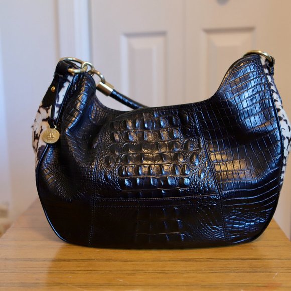 Authentic Brahmin Black\White Shoulder Bag Leather & Fur - Picture 4 of 12